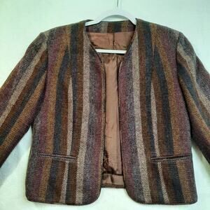 Vintage Barclay Square Wool Skirt Suit Women's 12 Blazer Purple Brown USA